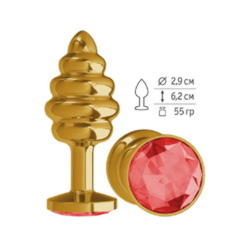 Анальная втулка Gold Spiral с красным кристаллом маленькая